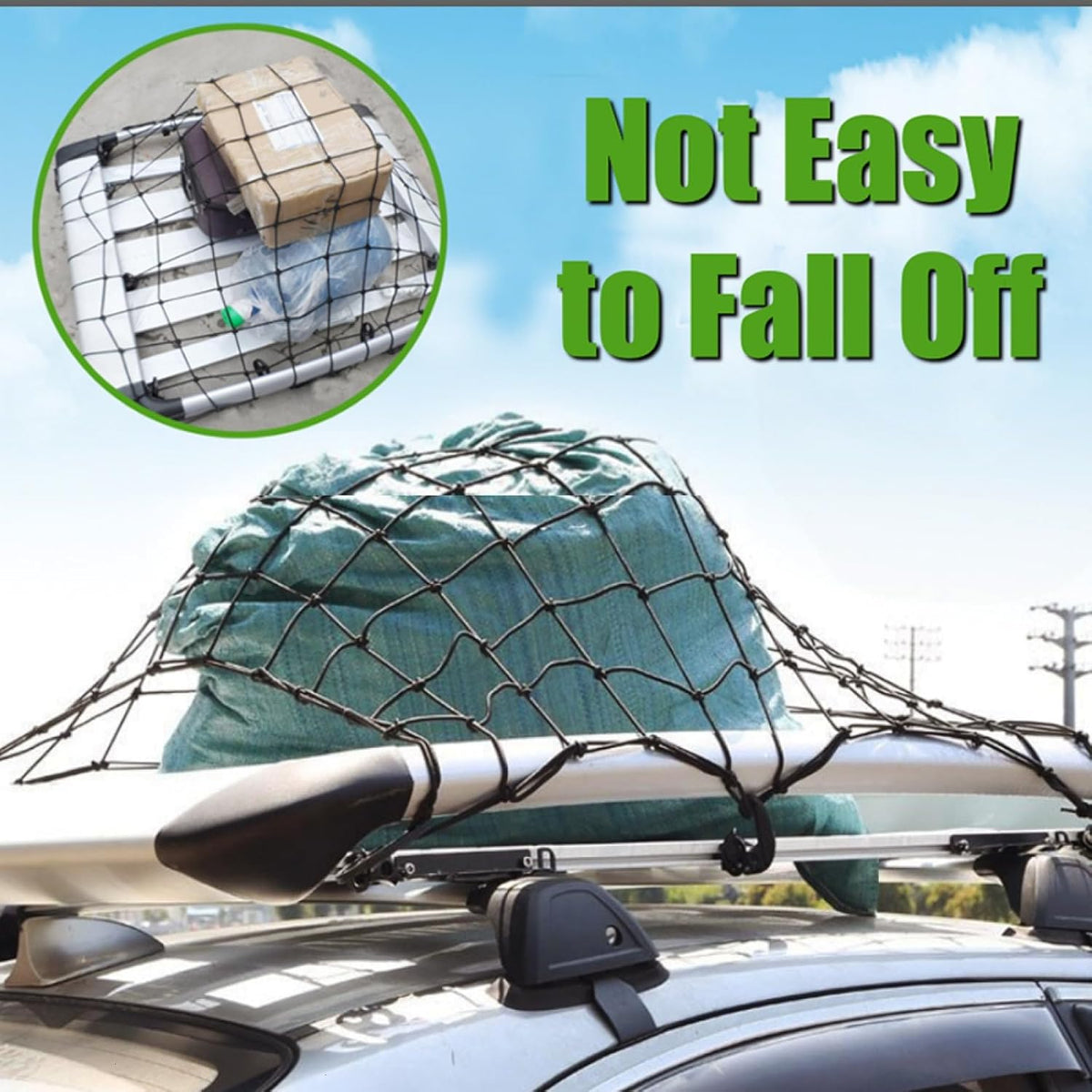 3' x 4' Cargo Net Stretches to 6' x 8', Heavy Duty Cargo Netting for Pickup Truck Bed, Roof Rack Net with Hooks Carabiners