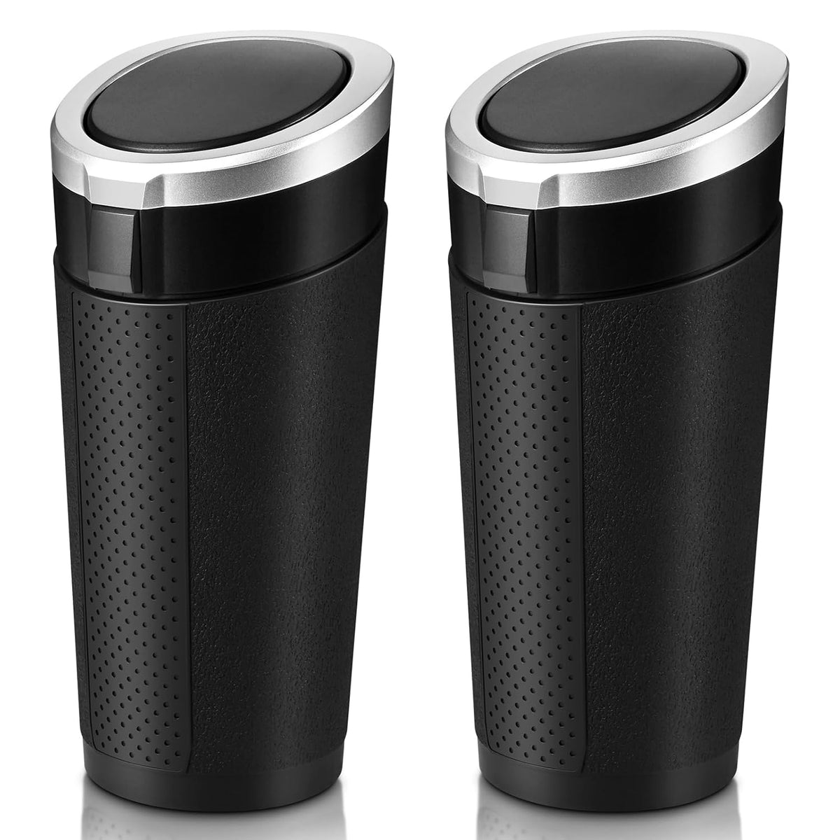 Car Trash Can Bin with Lid, 2 Packs Mini Leakproof Garbage Can for Vehicle, Cup Holder Trash Can, Small Trash Bin for Cars, Home, Bedroom, Office(Black)