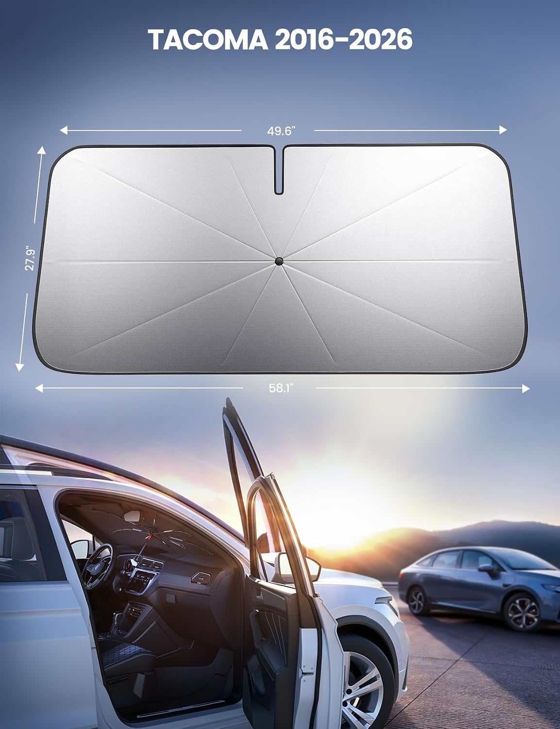 Lamicall Car Windshield Sunshade Umbrella - Foldable Car Windshield Sun Shade Cover, 5 Layers UV Block Coating, 52"x31" Front Window Heat Insulation Protection, for Auto Sedan, SUV Windshield