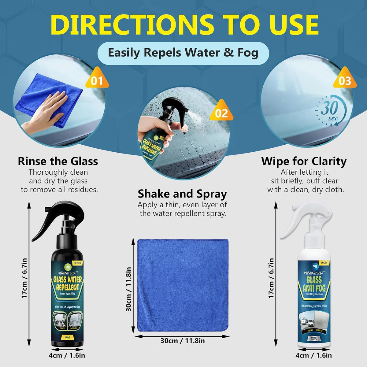 Glass Water Repellent Spray & Anti Fog Spray for Car Windshield, Long Lasting Waterproof & Fog-Free Coating for Clear Vision – Easy Application for All Glass Surfaces- Pack of 2