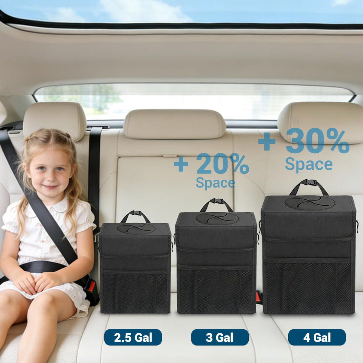 Capolo Car Trash Can with Lid, Leakproof Car Trash Bag Hanging Waterproof Automotive Garbage Can with Storage Pockets Mini Vehicle Trash Bin for Back/Front Seat(Black,2.5 Gallon)
