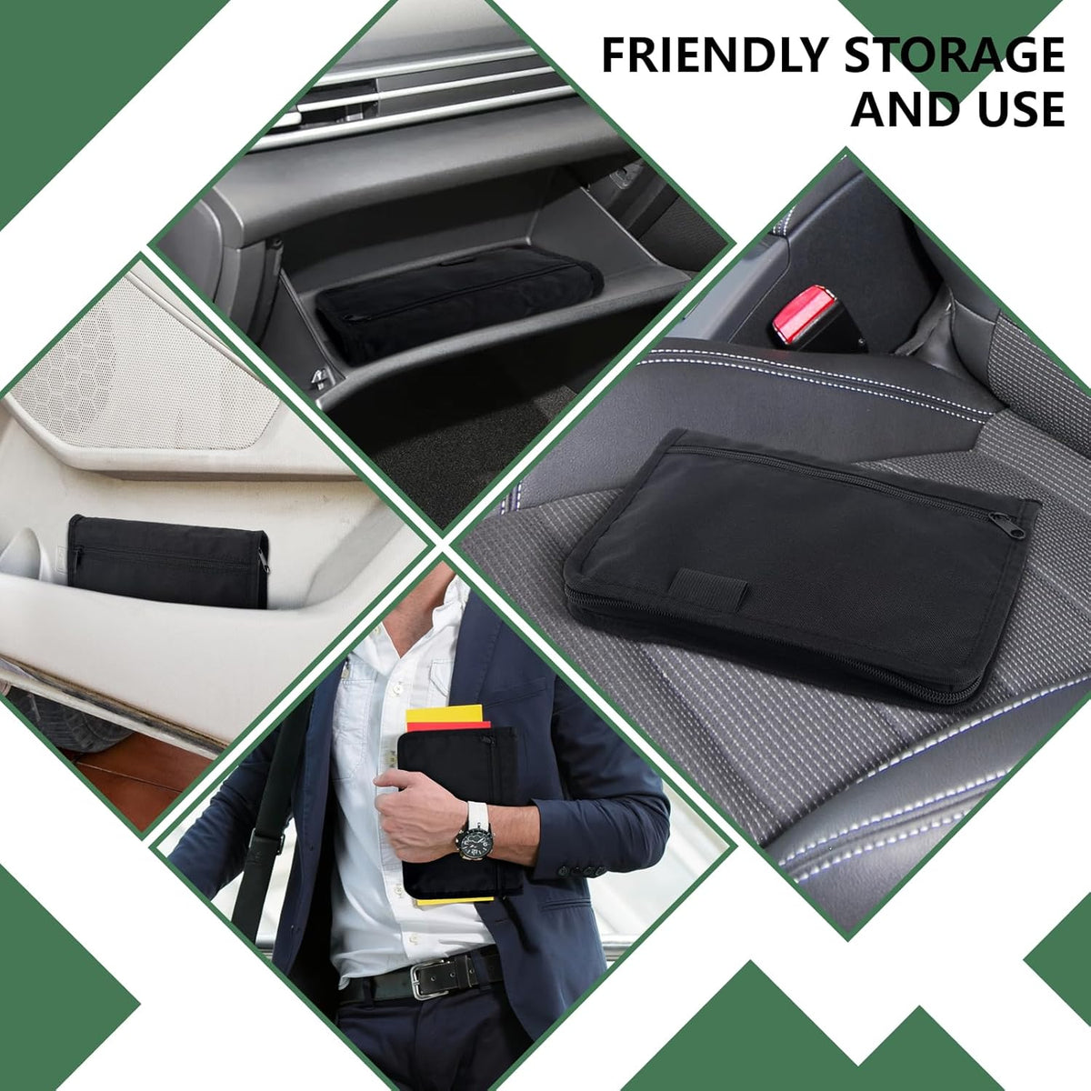 Car Registration and Insurance Holder,Glove Box Compartment Organizer,Zipped Design Owner Manual Case,Multi-Pocket Paperwork Glove Bag,Soft Document Organizer for Car Insurance License Cards Driver