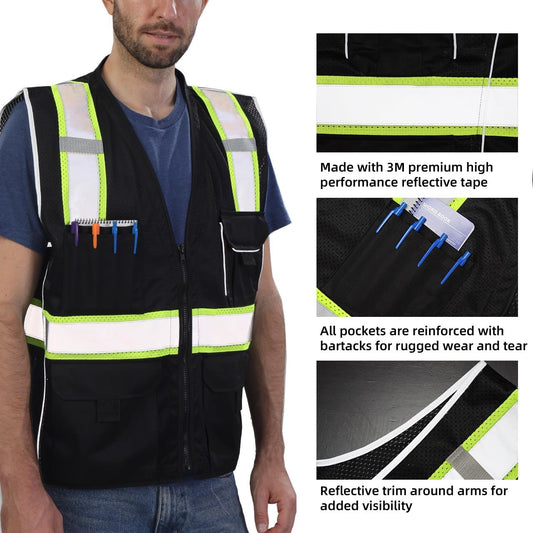 Dib Safety Reflective Mesh Vest ANSI Class 3, High Visibility with Pockets and Zipper, Made with 3M Reflective Tape, Yellow XL