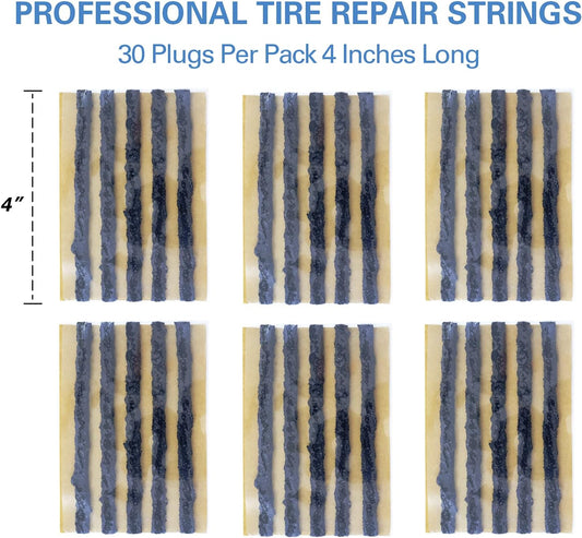 CKAuto 30pcs 4" Black Tire Repair Strings, Automotive Tool Tire Repair Plugs for Tubeless Off-Road Tires Car, Bike, ATV, UTV, Wheelbarrow, Mower