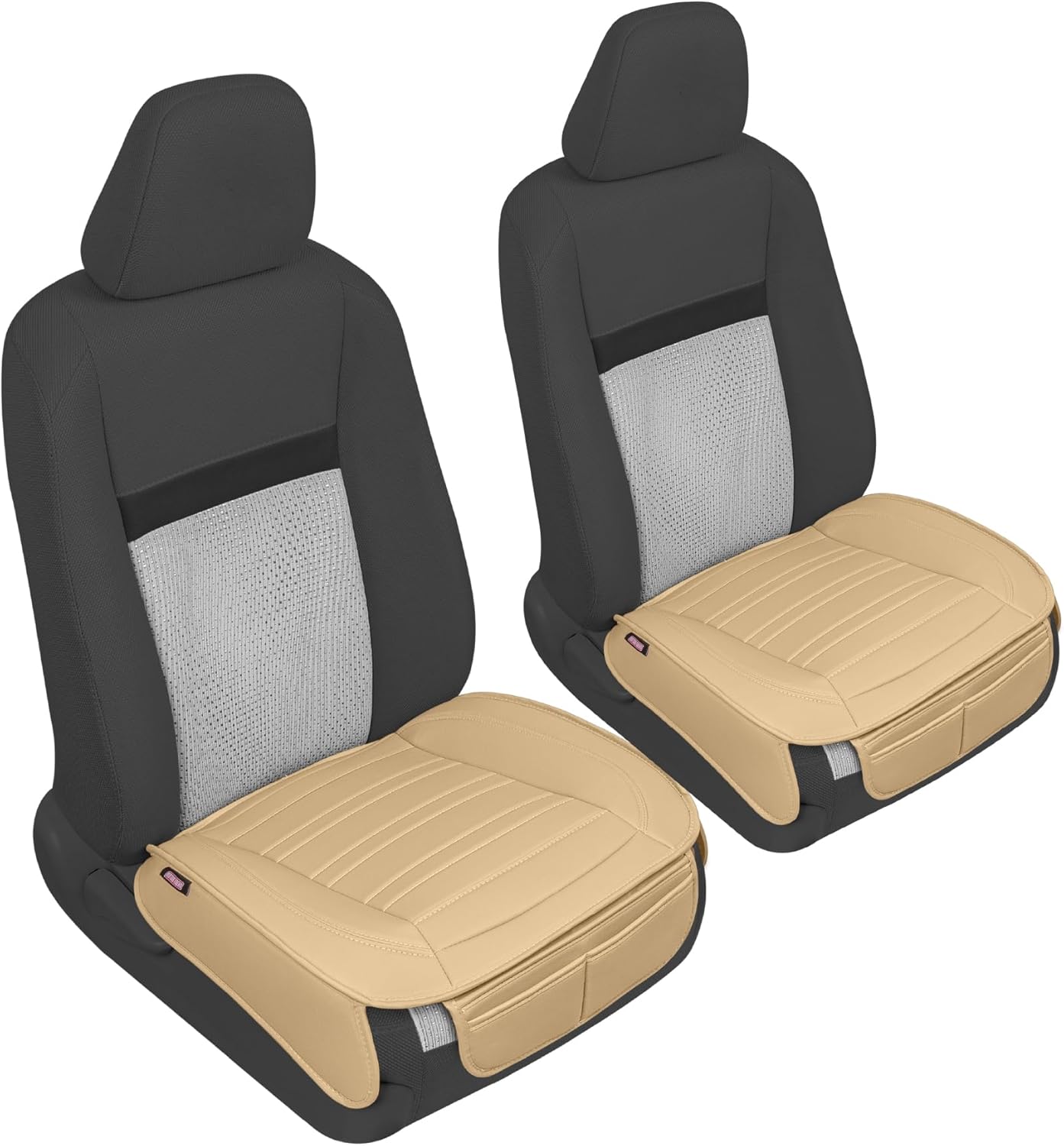 Motor Trend Seat Covers for Cars Trucks SUV, Faux Leather 2-Pack Black Padded with Storage Pockets, Premium Interior Car Seat Cover