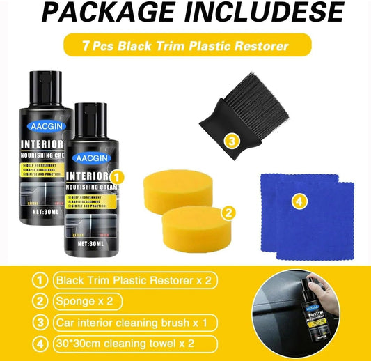 2 Pack Car Black Plastic Trim Restorer, Restore Faded Vinyl Rubber Surfaces, UV Protection Deep Shine Polishing Agent, Exterior Interior Auto Detailing Care 30ml