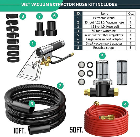 Shop Vac Extractor Kit,Spray Aspirating of Wet Vacuum Hose Extractor Kit,with 50FT Waterline Convert the Universal Shop Vacuum,Into A Professional Auto Carpet Cleaner Machine,for Household,Car,Textile
