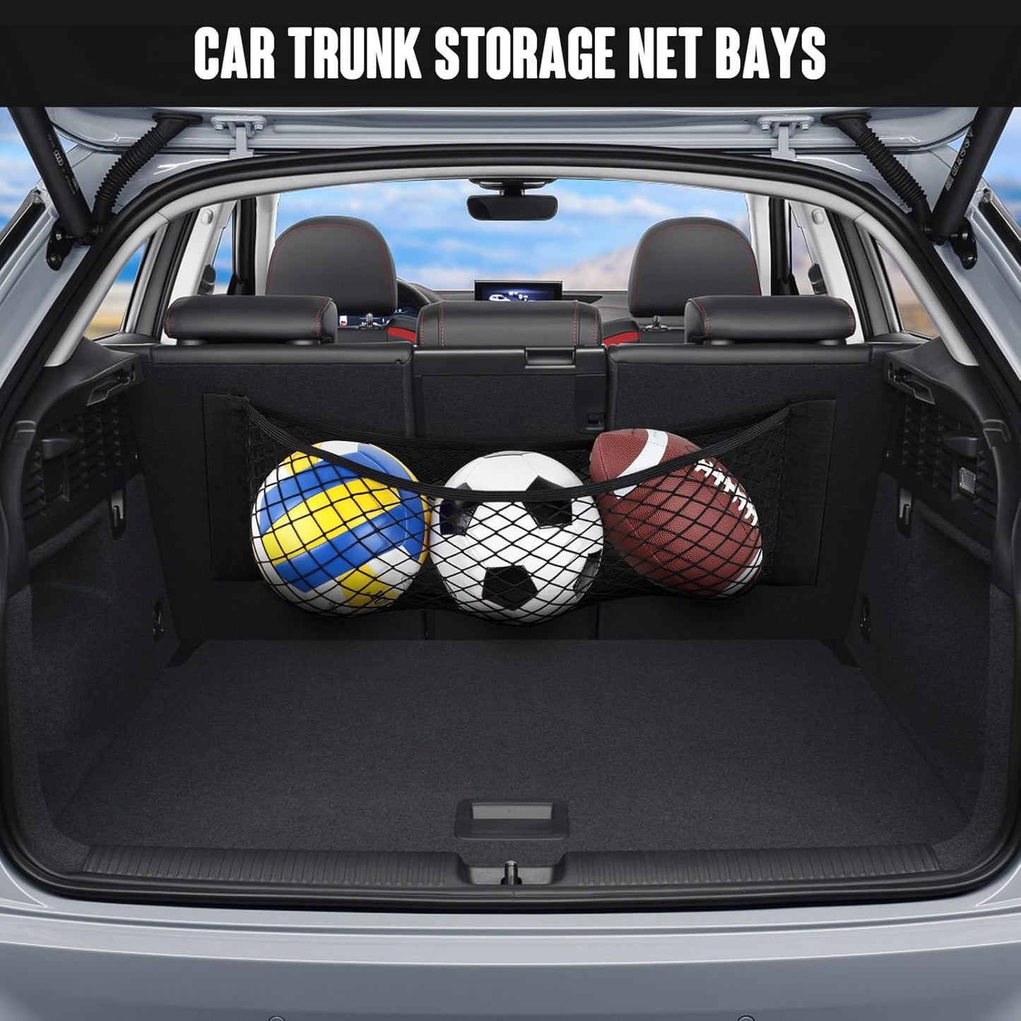 TOBWOLF Universal Mesh Cargo Net With Tape Stickers, 25x40cm / 9.8x15.7in, Elastic Car Storage Net, RV Netting Pocket, Wall Sticker Add-on Pouch Bag for Car Trunk
