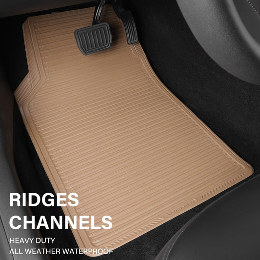 CAR PASS Rubber Floor Mats, All Weather Full Set 4-Piece, Waterproof Automotive Mats Trim to Fit Most Cars Sedans SUVs Vans, Heavy Duty Anti-Slip Easy Clean, All Black