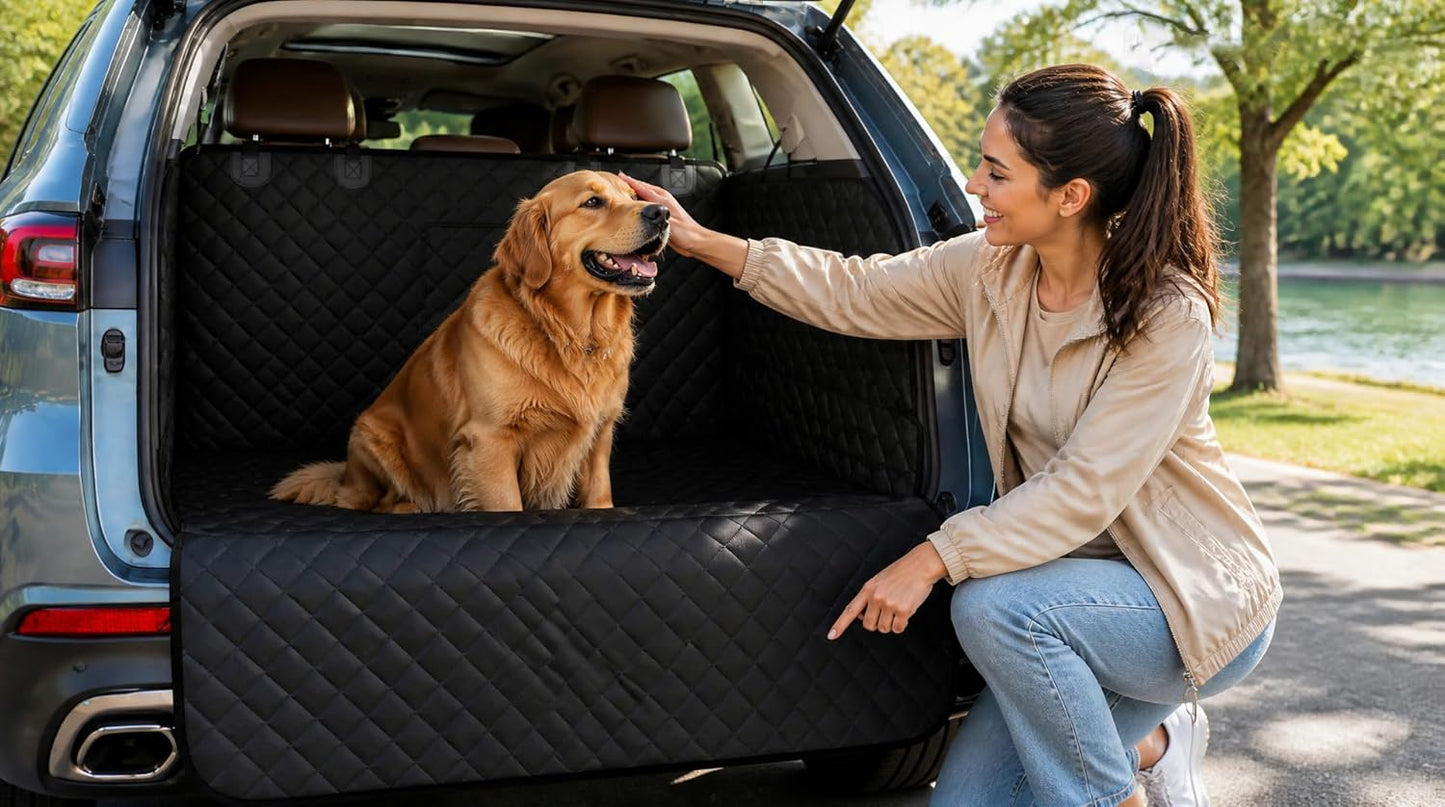 Ekisemio SUV Cargo Liner for Dogs – Waterproof with Bumper Flap, Non-Slip Large Trunk Mat, Scratchproof & Easy Clean, Universal Fit for SUVs Sedans Vans, Black