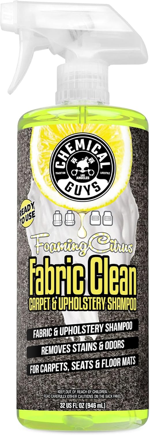 Chemical Guys Sprayable Citrus Fabric Clean Carpet & Upholstery Cleaner (Car Carpets, Seats & Floor Mats), 16 fl oz, Citrus Scent + Induro 7 Heavy Duty Nifty Interior Brush - HOL463
