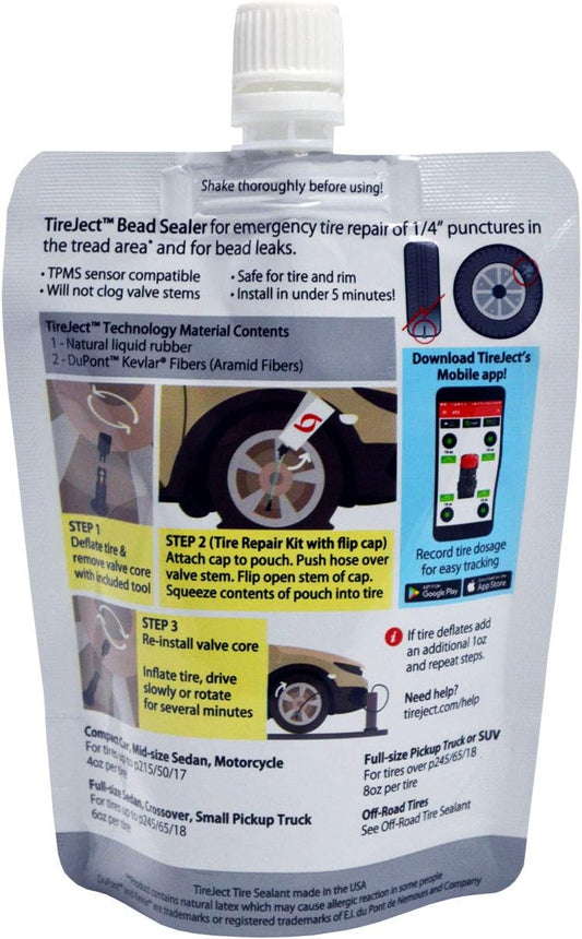 TireJect Automotive Compact Car 2-in-1 Tire Sealant & Bead Sealer Kit for tire Repair of leaks and punctures
