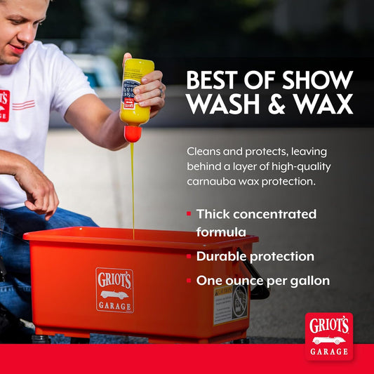 Griot's Garage Best of Show Wash and Wax for Car Detailing and Cleaning, Carnauba-Packed Coating, High Gloss Shine and Protection for Auto Paint, 11396, One Gallon