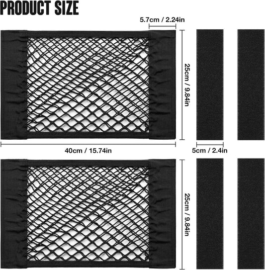 TOBWOLF Universal Mesh Cargo Net With Tape Stickers, 25x40cm / 9.8x15.7in, Elastic Car Storage Net, RV Netting Pocket, Wall Sticker Add-on Pouch Bag for Car Trunk
