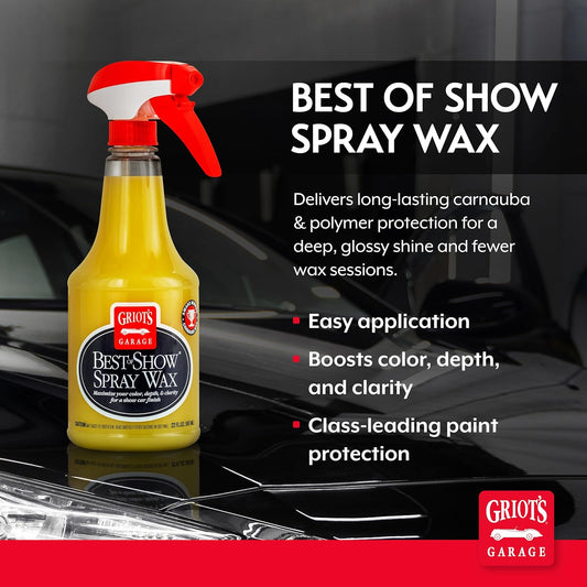 Griot's Garage Best of Show Spray Wax for Car Detailing, Works on Paint Protection Films and Ceramic Coatings, Provides Long-Lasting Coverage Between Uses, 10968, 22oz