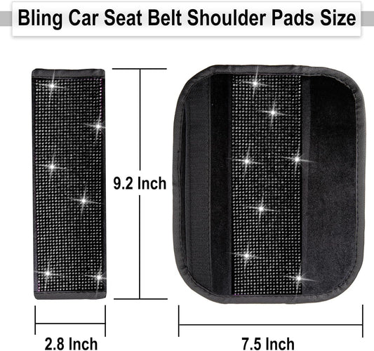 ecocstm 2 PCS Bling Car Seat Belt Shoulder Pads, Bling Seat Belt Covers with Bling Rhinestones, Car Accessories Seatbelt Strap Pad with Crystal Diamond for Car, Truck, SUV (White Diamond)