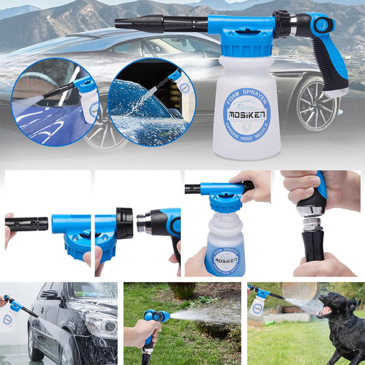 Blue Car Wash Foam Gun Sprayer Kit with Sponge & Towel, Snow Foam Blaster for Car & Garden Cleaning
