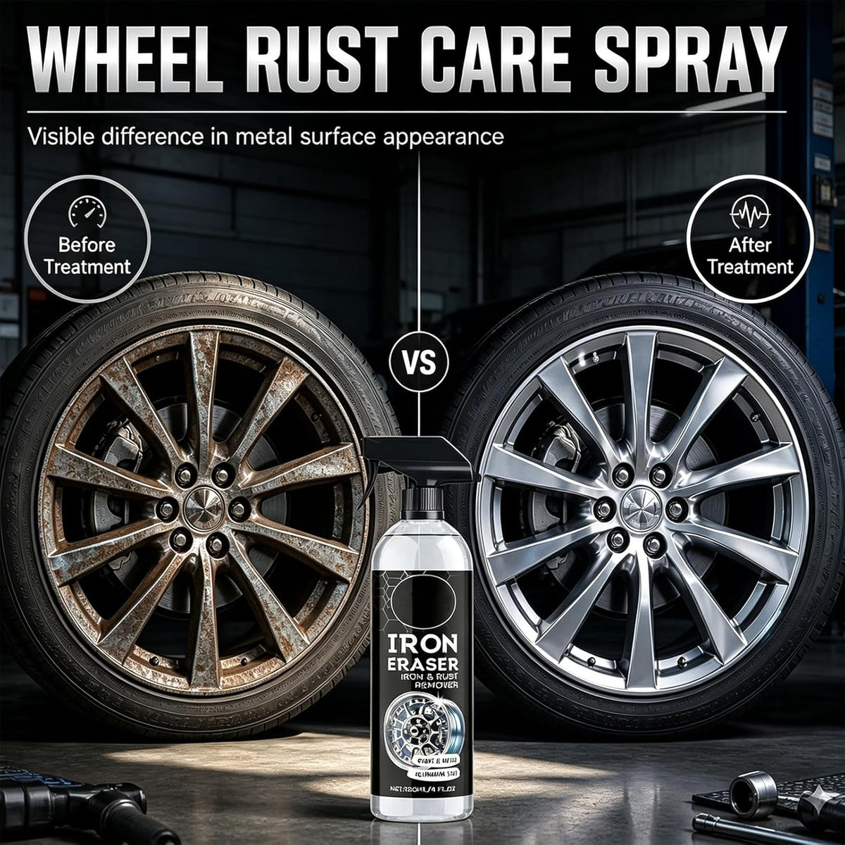 Iron Eraser Rust Remover Spray – Fast Acting Iron & Brake Dust Remover for Car Wheels and Paint, Professional Automotive Surface Cleaner, Iron Powder Remover (2 Pack)