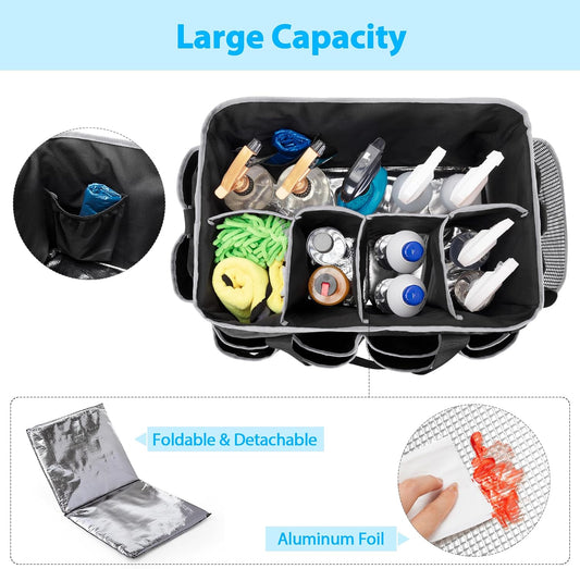 HODRANT Extra-Large Wearable Cleaning Caddy, Organizer Bag for Products, Housekeeper Tote With Pad, Handle & Divider, Car Wash Tools Bag for Detailing Supplies, Gray Edge