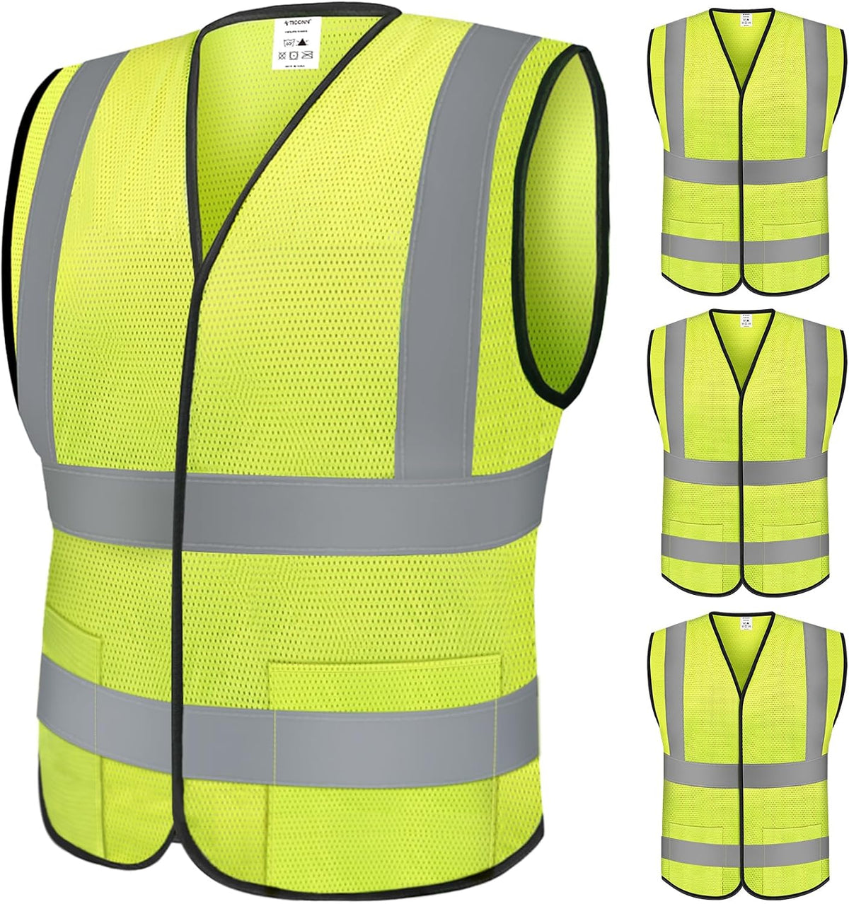 TICONN 2PK/4PK Reflective Safety Vest, High Visibility Vest with Reflective Strips for Men Women, Meets ANSI II