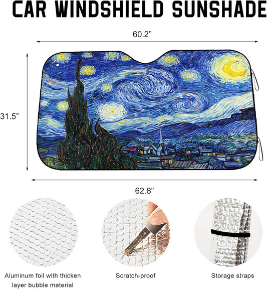 Car Windshield Sunshade, 58.7" × 31.5" Reflective Starry Sky Auto Window Sun Shield for UV Protection, Foldable Starry Night Front Windshield Sunshade Cover for Most Cars (Standard)