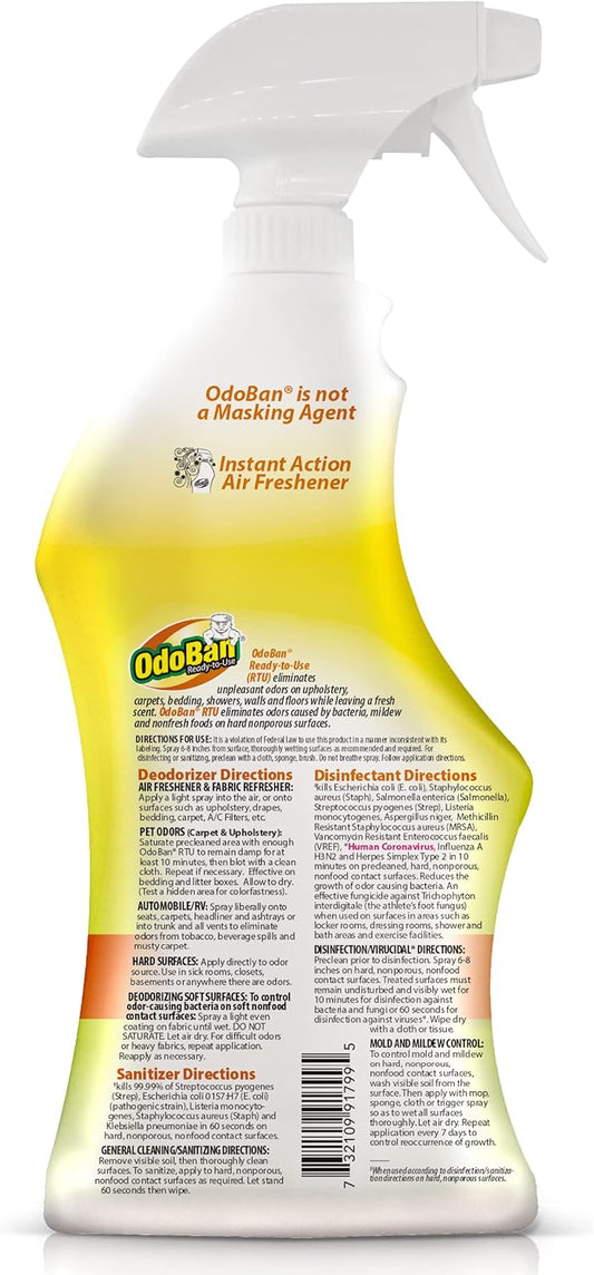 OdoBan Ready-to-Use Disinfectant and Odor Eliminator, 32 Ounce Spray Bottle, Original Eucalyptus Scent