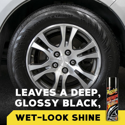 Meguiar's Hot Shine High Gloss Tire Coating, 6 Pack (6 x 15 oz = 90 oz Total) Aerosol Tire Shine Spray for Deep Black Wet Look Tires on Cars Trucks and SUVs After Car Wash Detailing