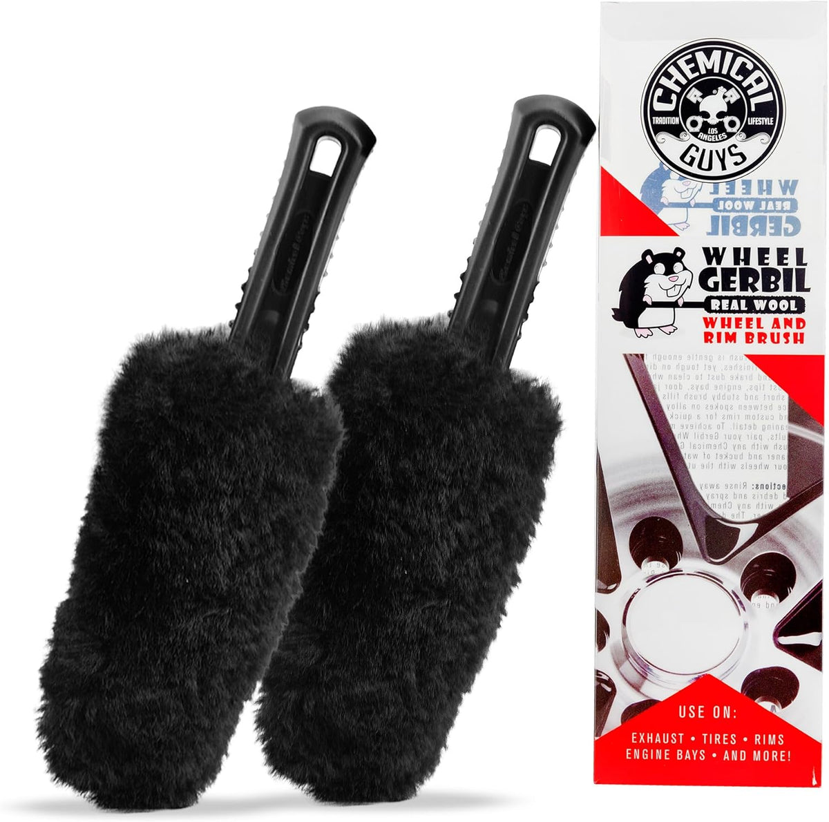 Chemical Guys Gerbil Wheel and Rim Cleaning Brush - Soft Natural Bristle Detailing Tool for Tires, Exhausts & Delicate Surfaces - Wheel Cleaner Brush to Safely Clean Brake Dust, Grime and Dirt, 1 Pack