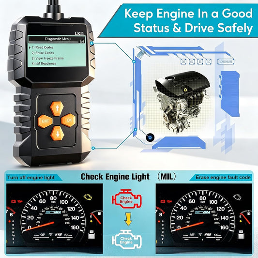 OBD2 Scanner Ease Setup Plug-Play: Clear Reset Engine Error Code Professional Code Reader Diagnostic Scan Tools with Freeze Frame/I/M Readiness for Cars Since 1996 & Newer - LK11