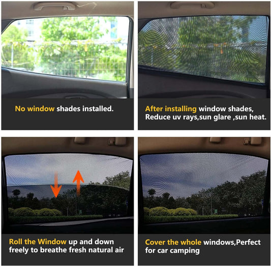 Car Rear Side Window Shades,2 Pack Breathable Mesh Car Window Screens Sun Shades Covers for Camping,Fit for 96% of Cars, Block Sun Glare,UV Protection,Privacy Protection