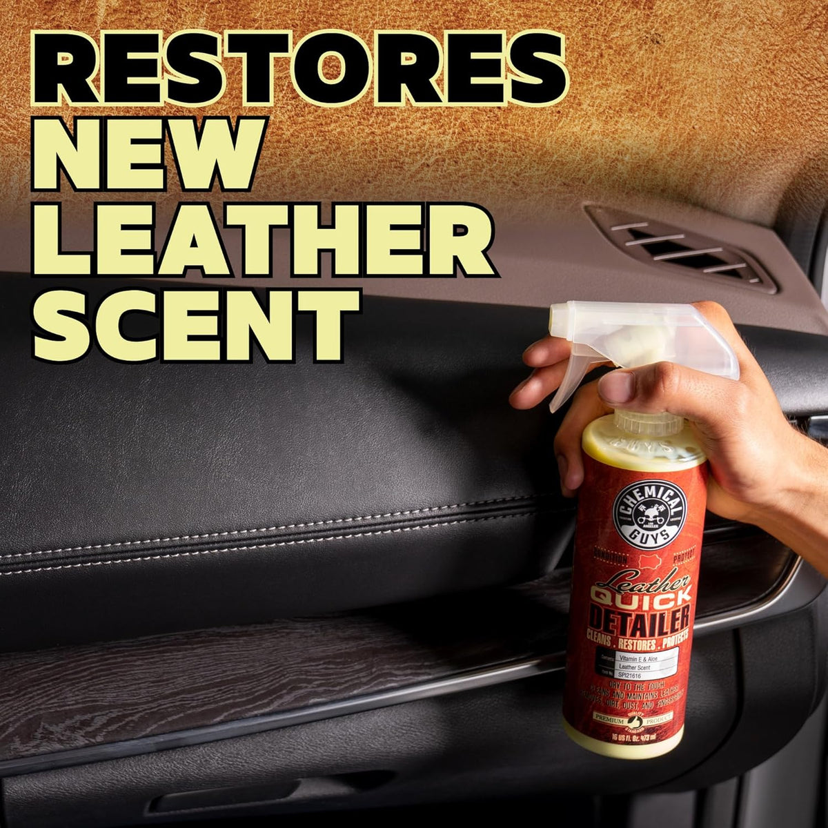 Chemical Guys Leather Quick Detailer - Interior Cleaner and Conditioner for Natural, Synthetic, Pleather, and More, Safe for Car Seats, Furniture, Apparel, Shoes & Boots, Leather Scented - 16 fl oz