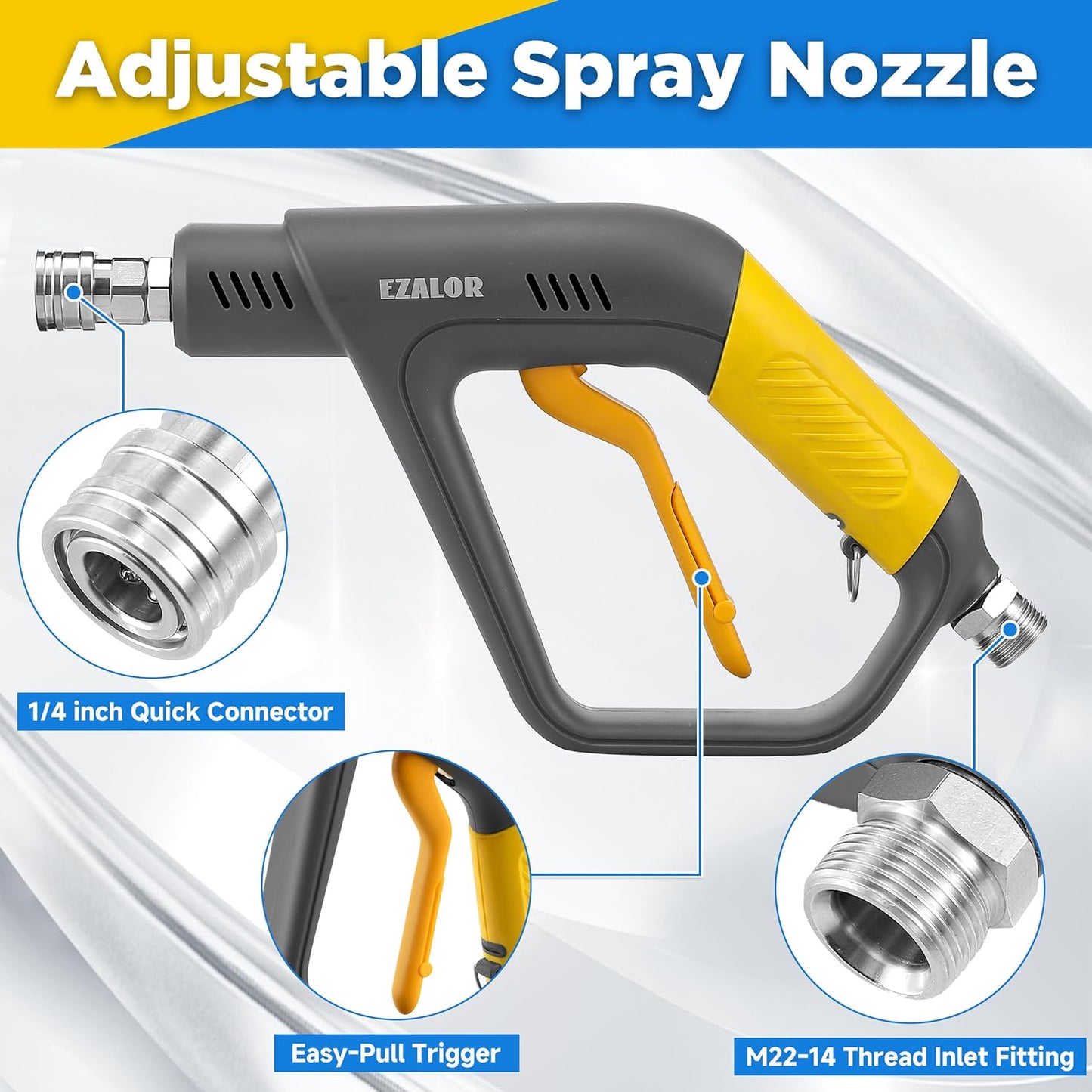 Pressure Washer Foam Cannon Gun Kit with Dual Connector Accessory, Foam Blaster for Car Washing, Double Tip Attachment & 5 Nozzle Tips, 1/4" Quick Connect, 4000 PSI