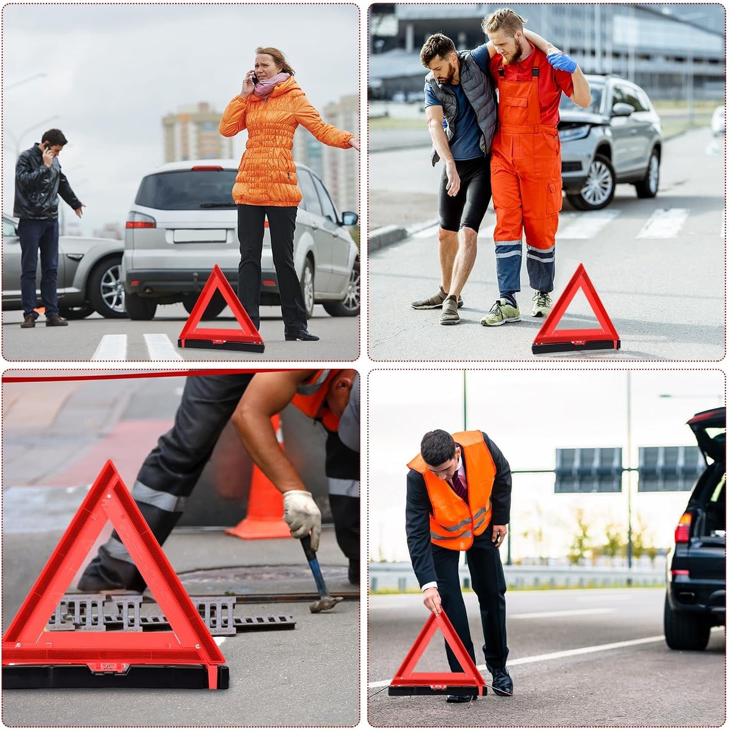 Kanayu 12 Pcs Warning Triangle Dot Approved Foldable Emergency Safety Triangles Reflective Road Safety Triangle with Carrying Case Heavy Base Roadside Warning Sign for Car Truck