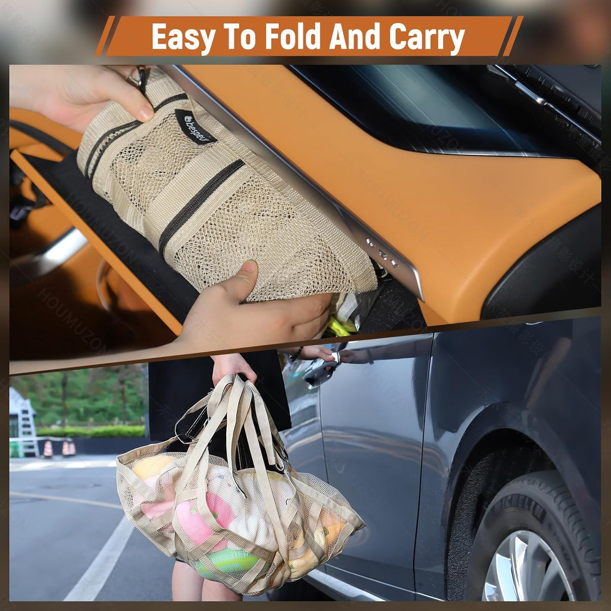 Car Ceiling Cargo Net with 2 Pockets,31.5"x21.6" Overhead Storage Mesh Organizer for SUV and Mini Van,Double Car Net for Road Trip Essentials,Camping Gear,Vehicle Roof Storage,Beige