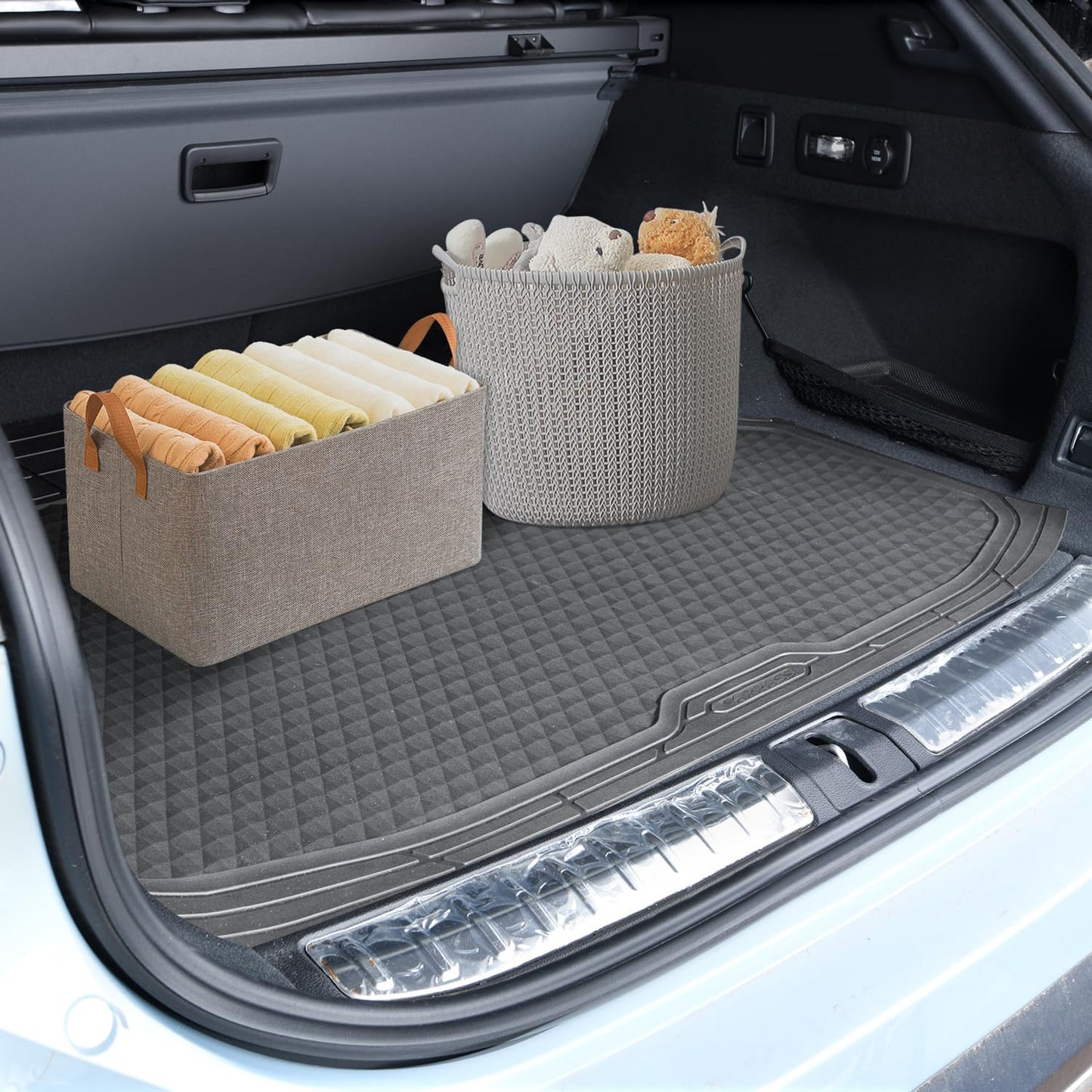 CAR PASS Black Rubber Car Mats, All-Weather Floor Mats Full Set Durable Anti-Slip 3D Rhombus Waterproof Automotive Pad Trim to Fit Liner Universal Fit for Sedan SUV Truck Van, 4 Pcs All Black Rubber