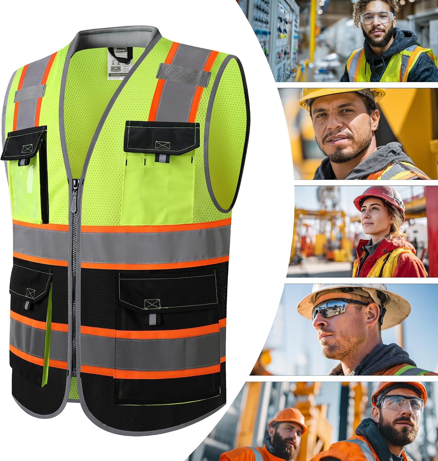 JKSafety Safety Vest for Men Women Hi Vis with Pockets and Cushioned Collar Construction Vest Meet ANSI Standard (BX360)