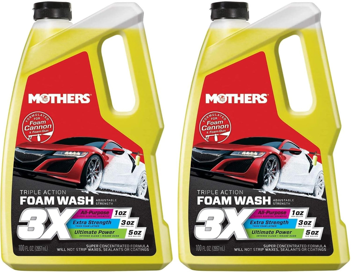 Mothers Triple Action Foam Wash, 100 oz. — pH Balanced, Eco-Friendly, Super-Sudsy, Foam Cannon, Safely Clean Without Stripping Wax, Sealant or Coating, Remove Dirt & Grime, Super Concentrated (05610)
