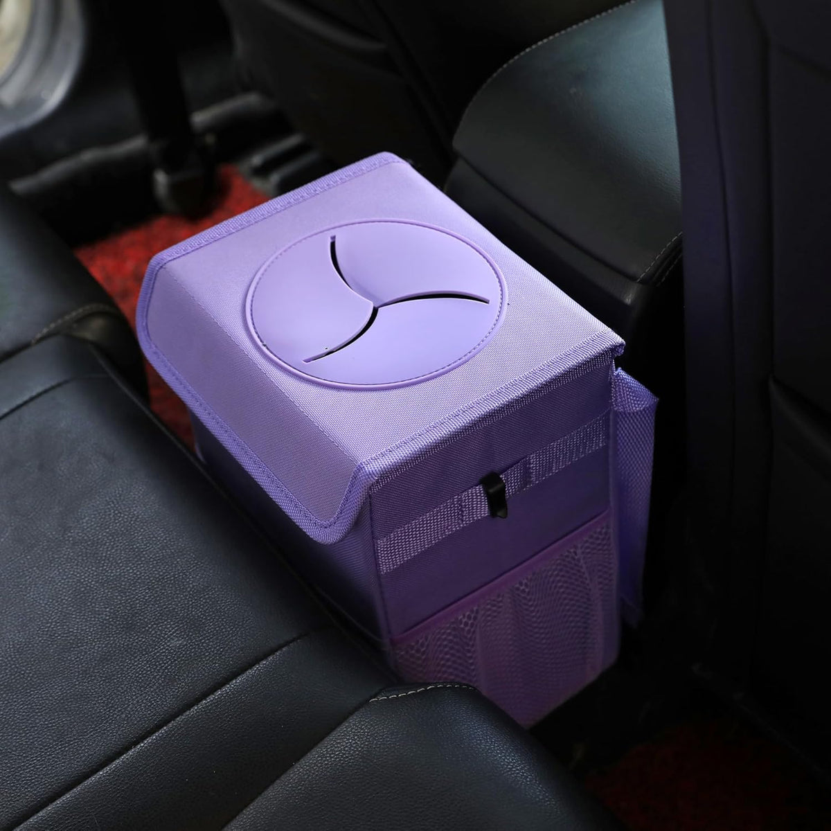 AOKJOY Car Garbage can with lid Leak Proof Vehicle Trash Can 3 Storage Pockets Hanging Waterproof car Trash Bag for SUV Beige