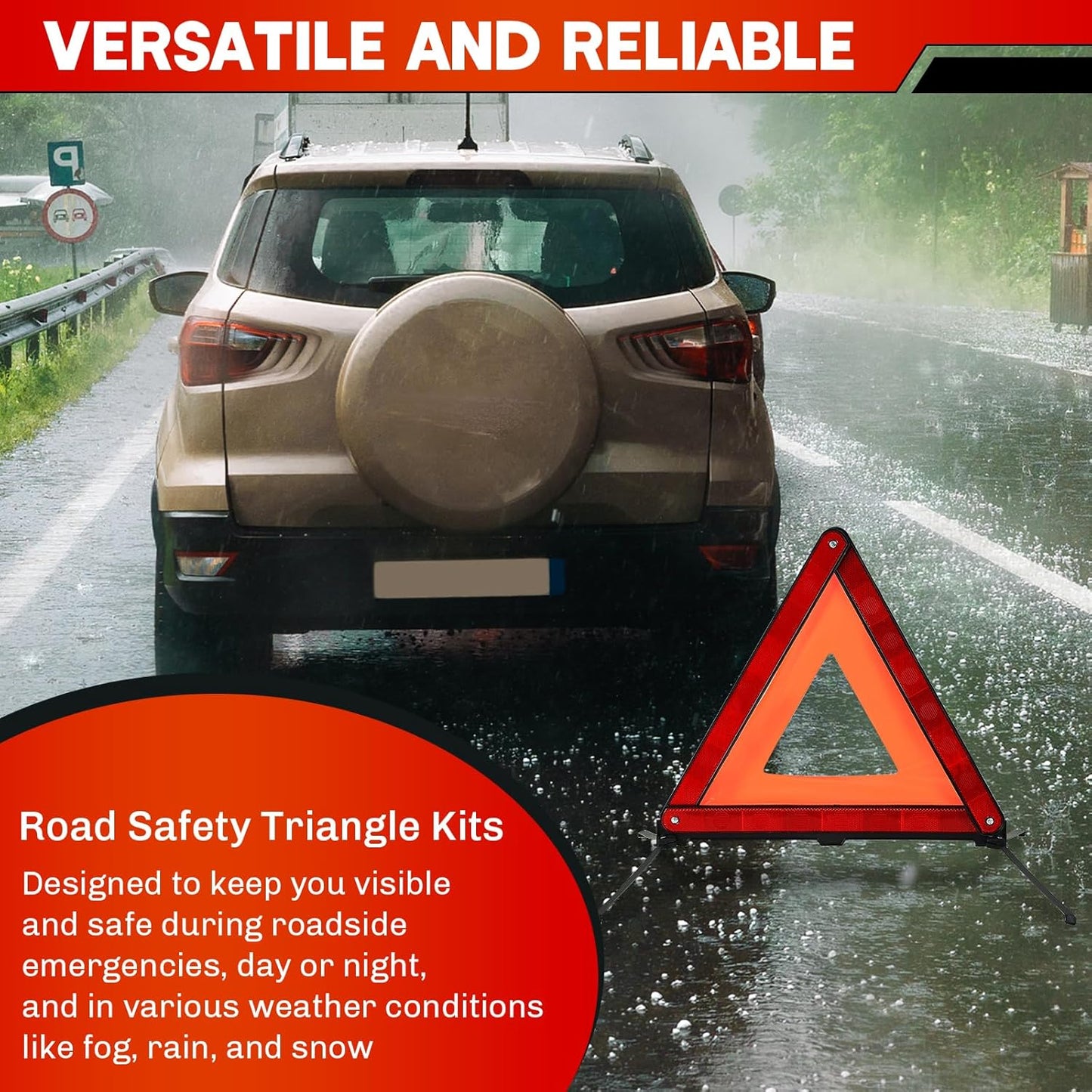 Emergency Warning Triangles | 3 Pack Road Emergency Warning Reflector Roadside Safety Triangle Kits Reflective Warning Triangle Foldable Safety Warning Sign with Storage Case for Vehicles