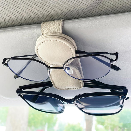 KIWEN Sunglasses Holder for Car Visor, Magnetic Leather Sunglass Eyeglass Hanger Clip for Car Sun Visor Accessories (1, Black)
