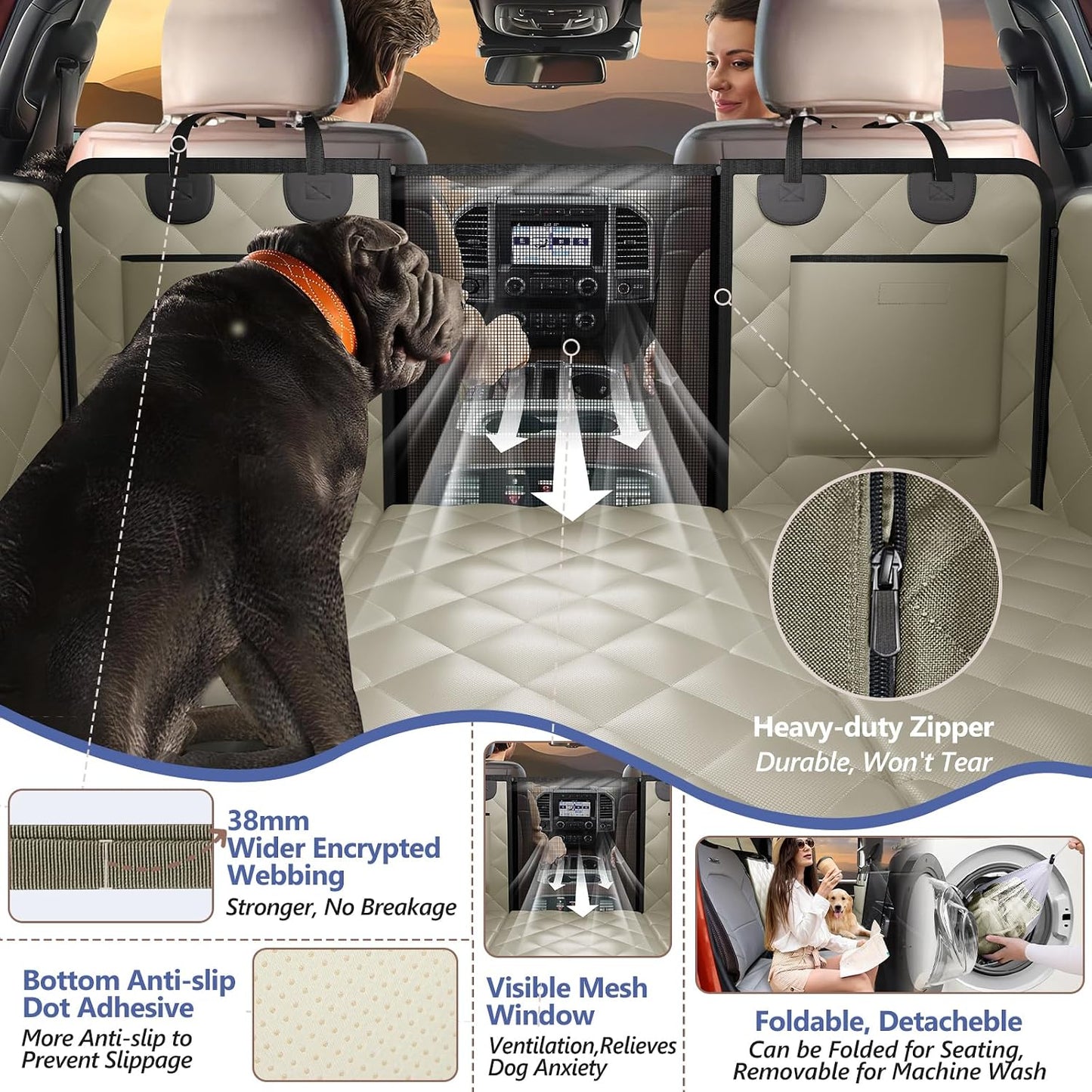 Back Seat Extender for Dogs-Large Space, Dog Car Seat Cover Hard Bottom Holds 420lbs, Sturdy Backseat Extender for Dogs,Upgraded Waterproof Pet Car Bed Dog Hammock for Car, SUV,Truck, Black