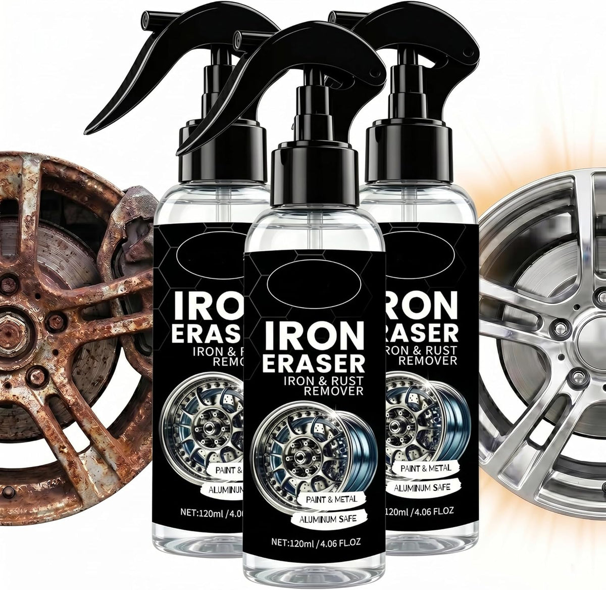 Quatrel Iron Eraser,Iron Eraser Iron and Rust Remover,Iron Eraser Rust Remover Spray,Iron Powder Remover,Professional Automotive Surface Cleaning (2PCS)