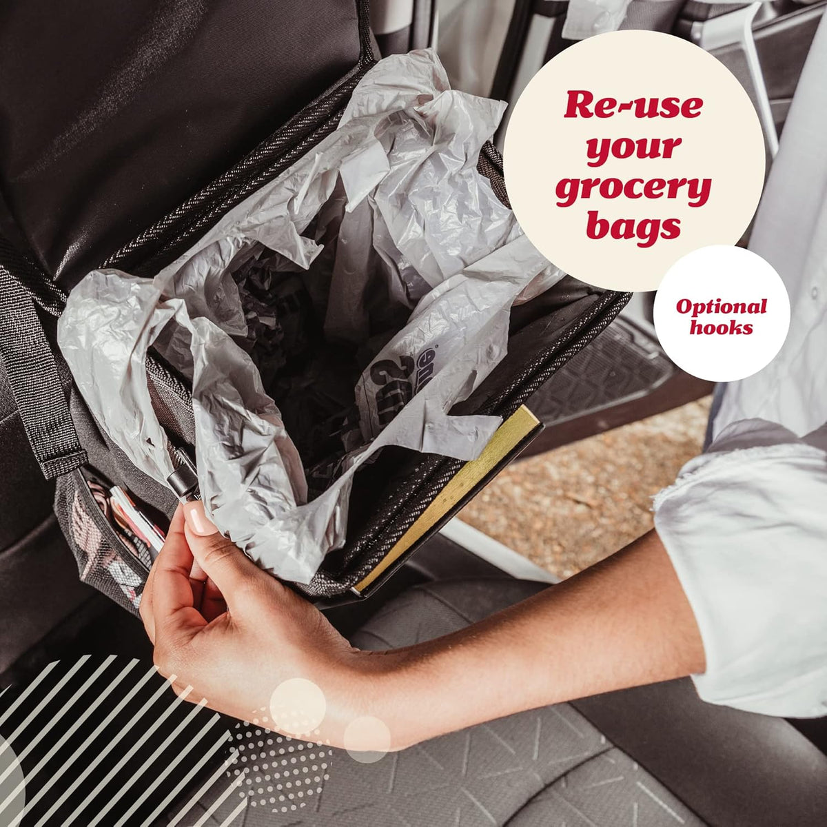 Lusso Gear Spill-Proof Car Trash Can - Easy to Clean Hanging Garbage Bin - Leak-Proof Lid, Removable Liner, Waterproof - Keeps Truck, SUV, Car, Minivan Clean & Odor Free - 2.5 Gallon Tan Car Trash Can