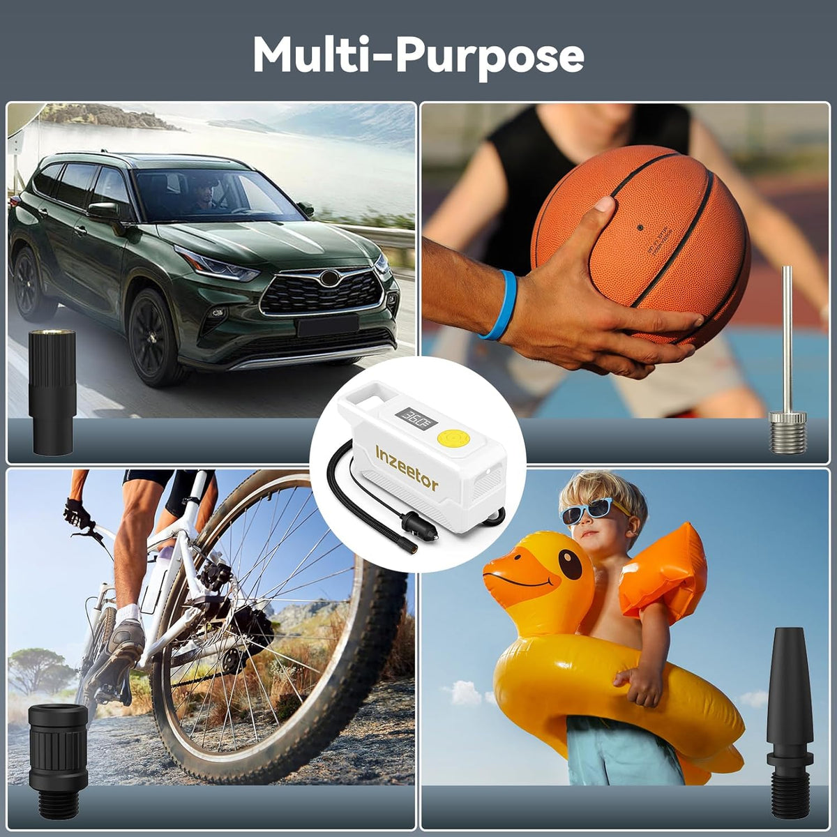 150 PSI Tire Inflator Portable Air Compressor, 12V DC Auto Shutoff Air Pump with Digital Pressure Gauge and Emergency LED Light for Car Tires, Bicycle & Balloons, Black