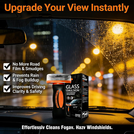 Glass Emulsion Cleaner & Glass Oil Film Remover for Cars – Roll-On Glass Guard with Brush, Removes Oil, Grease & Fog, Anti-Fog Windshield Cleaner for Clear Driving Visibility (Orange)