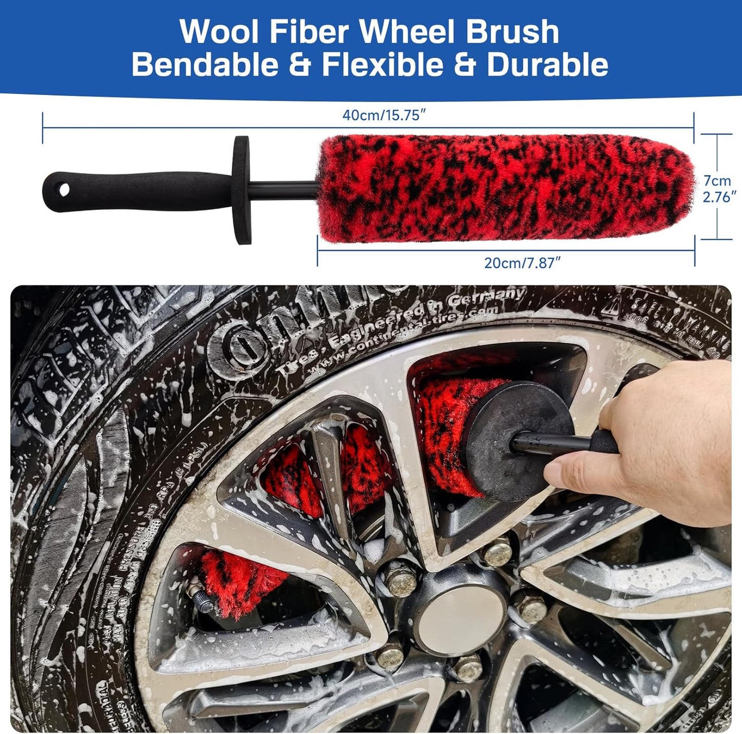 4 Pack Wheel Tire Cleaning Brush Kit Cars Motorcycles RVs Trucks Rim Hub Ultra Soft Microfiber No Spatter 360 Bendable Synthetic Woolies Wash Vehicles Bristle Set