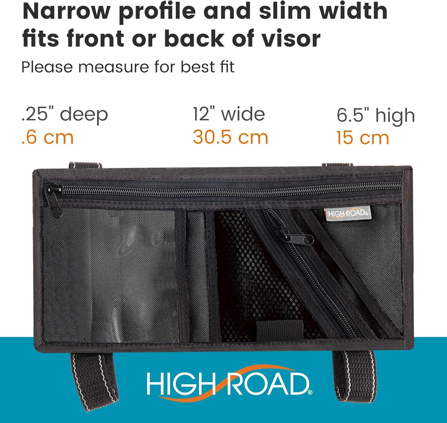 High Road Car Visor Organizer with Secure Zip Pockets, Sunglasses Holder and Clear Registration and Insurance Pocket - Heavy Duty Straps Fit Most Car, SUV and Truck Visors