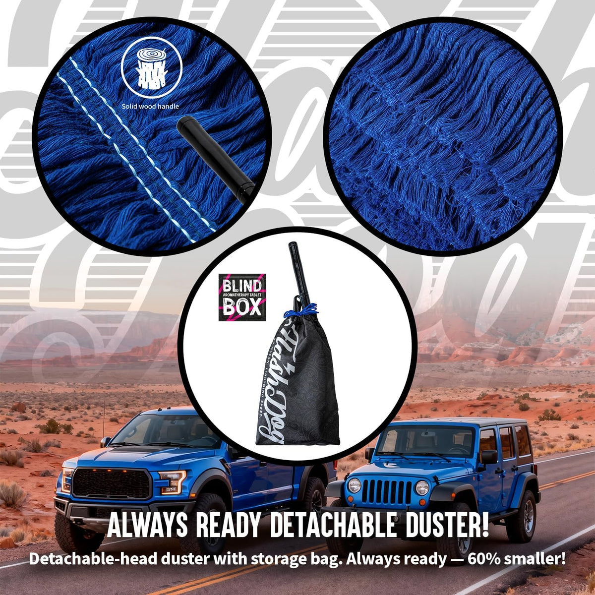 Flash Dog Car Duster Exterior with Car Duster Interior Wax Cotton Hair Scratch Free Cleaning for Cars, SUVs, Trucks | Waterless Dust Remover & Detailing Brushes Set with Storage
