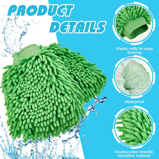 Toulite 16 Pcs Car Wash Mitt Chenille Microfiber Wash Mitt Double Sided Glove Cleaning Drying Mitts (7.48 x 10.24 Inch,Royal Blue,Green)