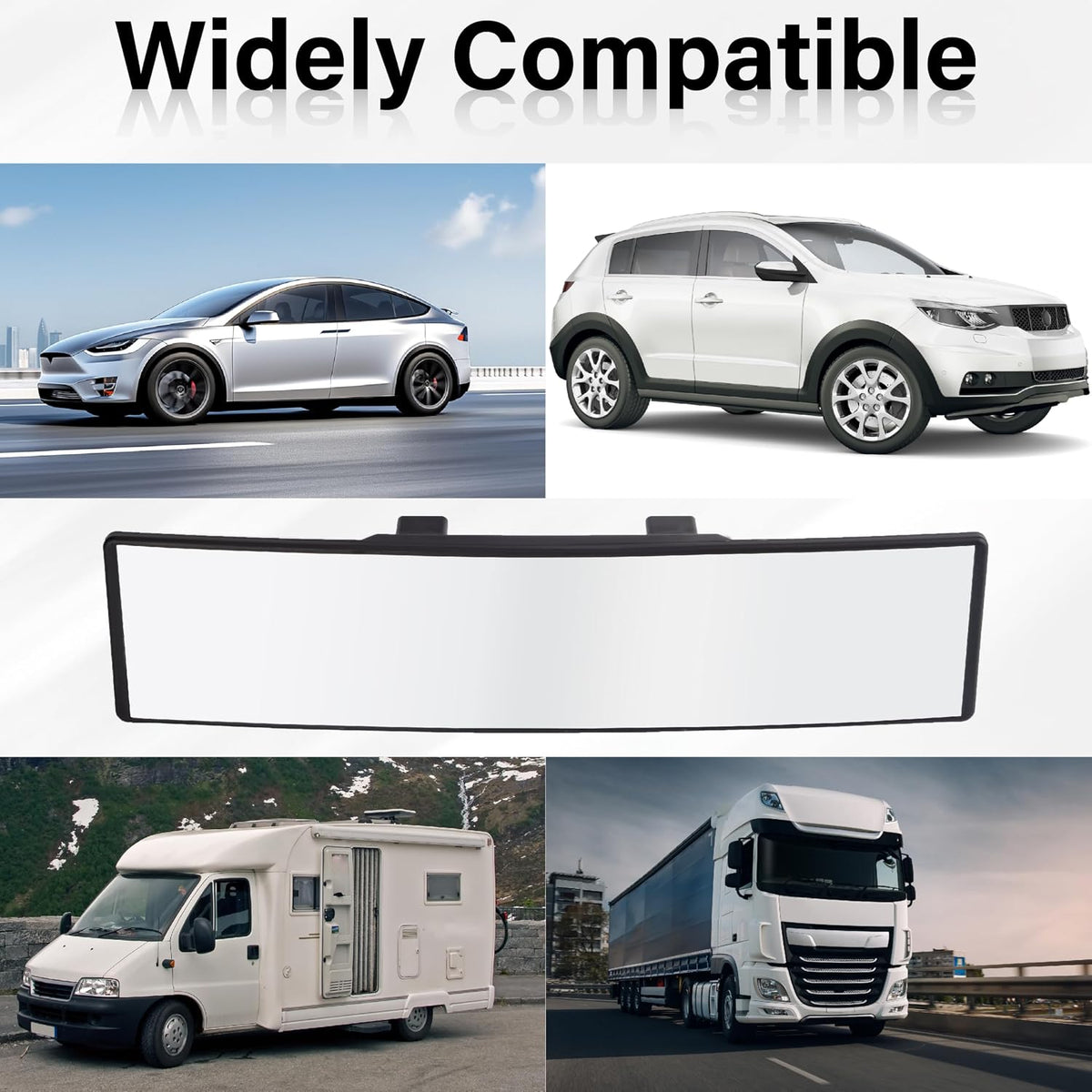 Rear View Mirror, Universal 11.4 Inch Interior Clip On Panoramic Convex Mirrors for Car Accessories, HD Anti Glare Wide Angle and Reduce Blind Spot, Extended Rear View Mirror for Cars, SUVs, Trucks